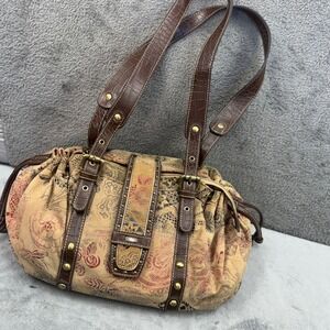 Sharif Studio Shoulder Bag Womens Large Tan Brown Leather Floral Lace Excellent